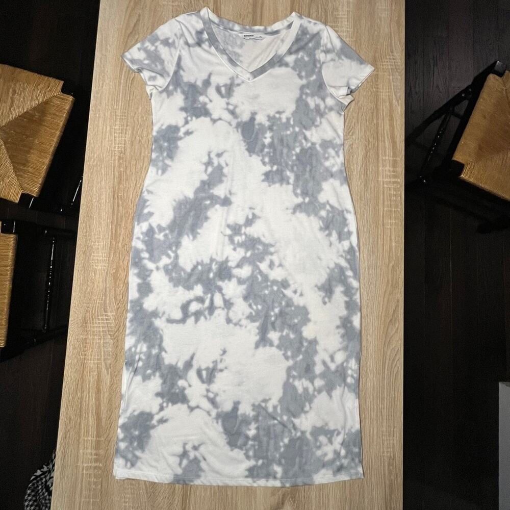 Sonoma Short Sleeve Knit Dress Petite Medium Womens White Gray